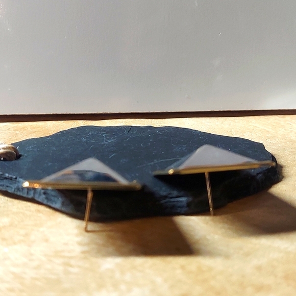 E1769 Vintage Chunky Silver Gold Square Diamond Earrings - Picture 7 of 11